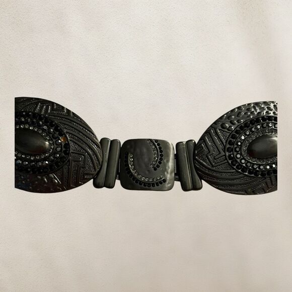 Chico’s Gun Metal Black & Silver Rhinestone Link Belt One Size - Picture 5 of 10